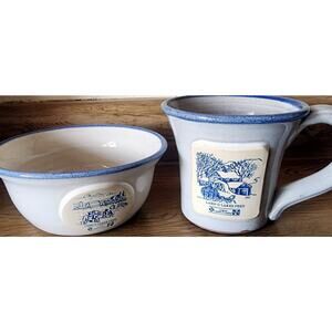 Land O Lakes Cenex Feed Advertising Bowl & Mug Set 1991 Hand Thrown 2 Scenes